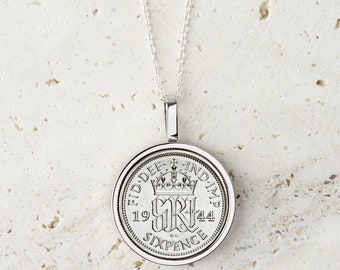 Sixpence 1944 80th Birthday Coin Necklace