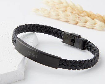 Personalised Children's Initials Men's Vegan Leather Bracelet