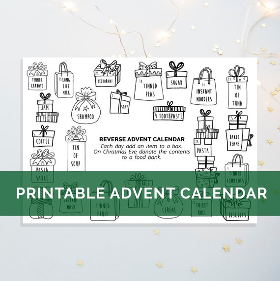 Digital Download Printable Reverse Advent Charity Giving Calendar - Etsy