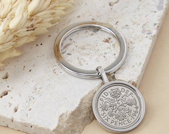 Sixpence 1964 60th Birthday Coin Keyring