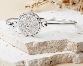 60th Birthday 1966 Sixpence Coin Bangle Bracelet