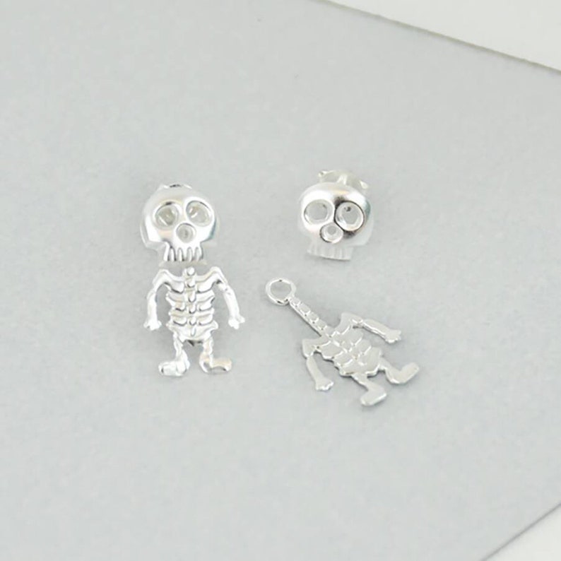 Sterling Silver Skeleton Studs Skeleton Earrings Halloween Etsy