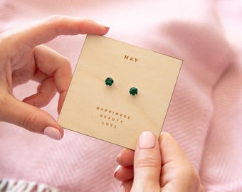 Birthstone Sterling Silver Stud Earrings With Crystals