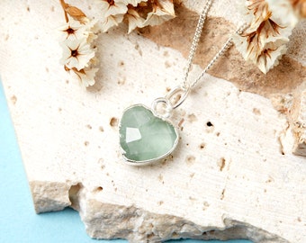 Sterling Silver Heart Aquamarine Gemstone Necklace