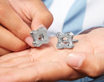 Mens Bike Chain Silver Cufflinks