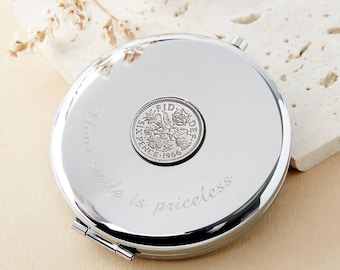 60th Birthday 1966 Sixpence Coin Compact Mirror