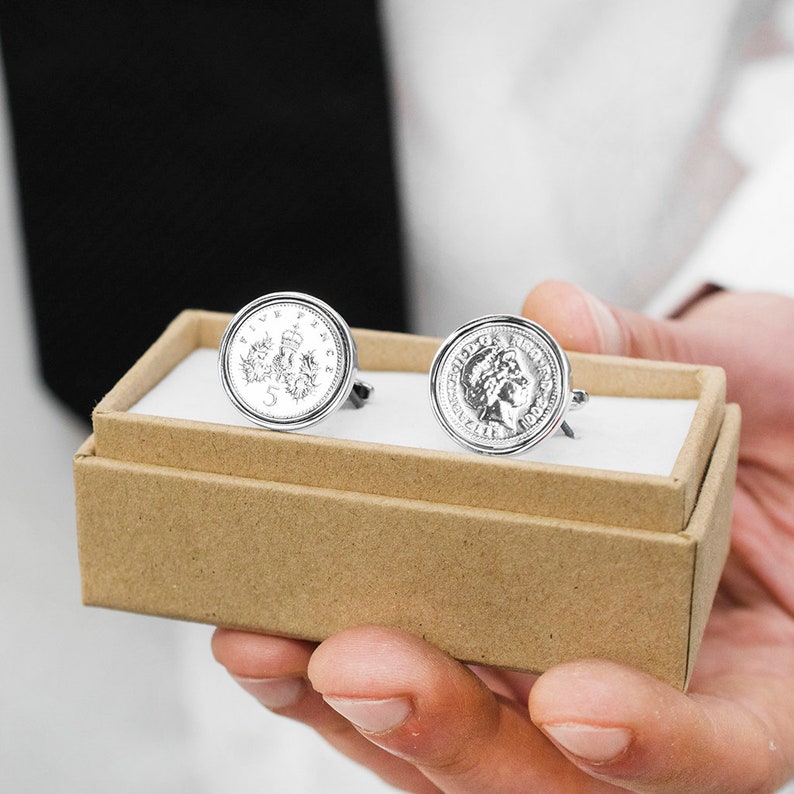 Five Pence Year Coin Cufflinks 16th Birthday 18th Birthday 21st Birthday