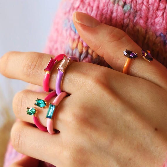 Bright Enamel And Glass Stone Ring | Lucent Studios