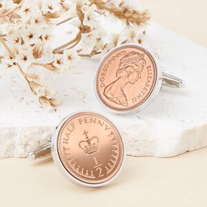 Halfpenny Year Coin Cufflinks 1971 To 1983