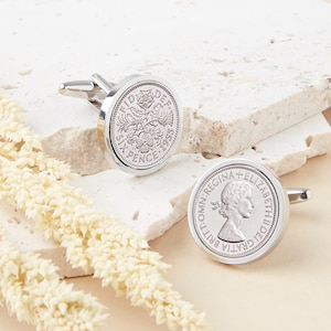 Sixpence 1955 70th Birthday Coin Cufflinks