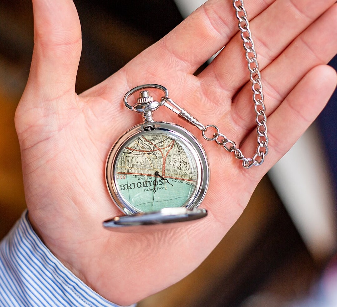 Personalised Vintage Map Pocket Watch Personalise With Your Choice of