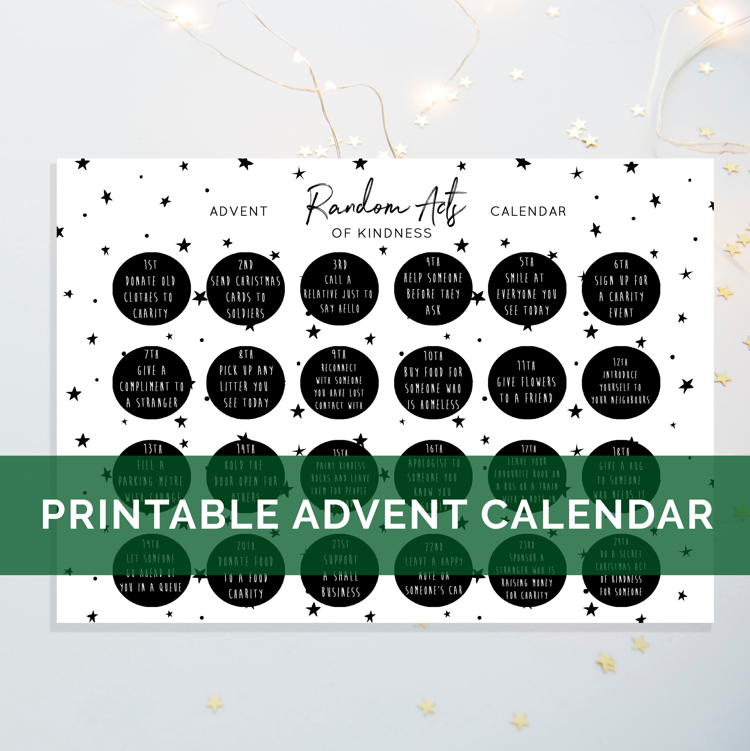 Digital Download random Acts of Kindness Printable Advent Calendar - Etsy