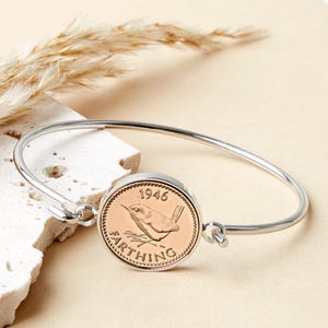 80th Birthday 1946 Farthing Coin Bangle Bracelet
