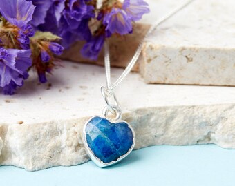 Sterling Silver Heart Sapphire Gemstone Necklace
