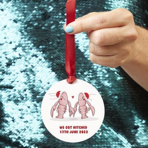 Personalised Lobster Wedding Date Christmas Decoration Bauble