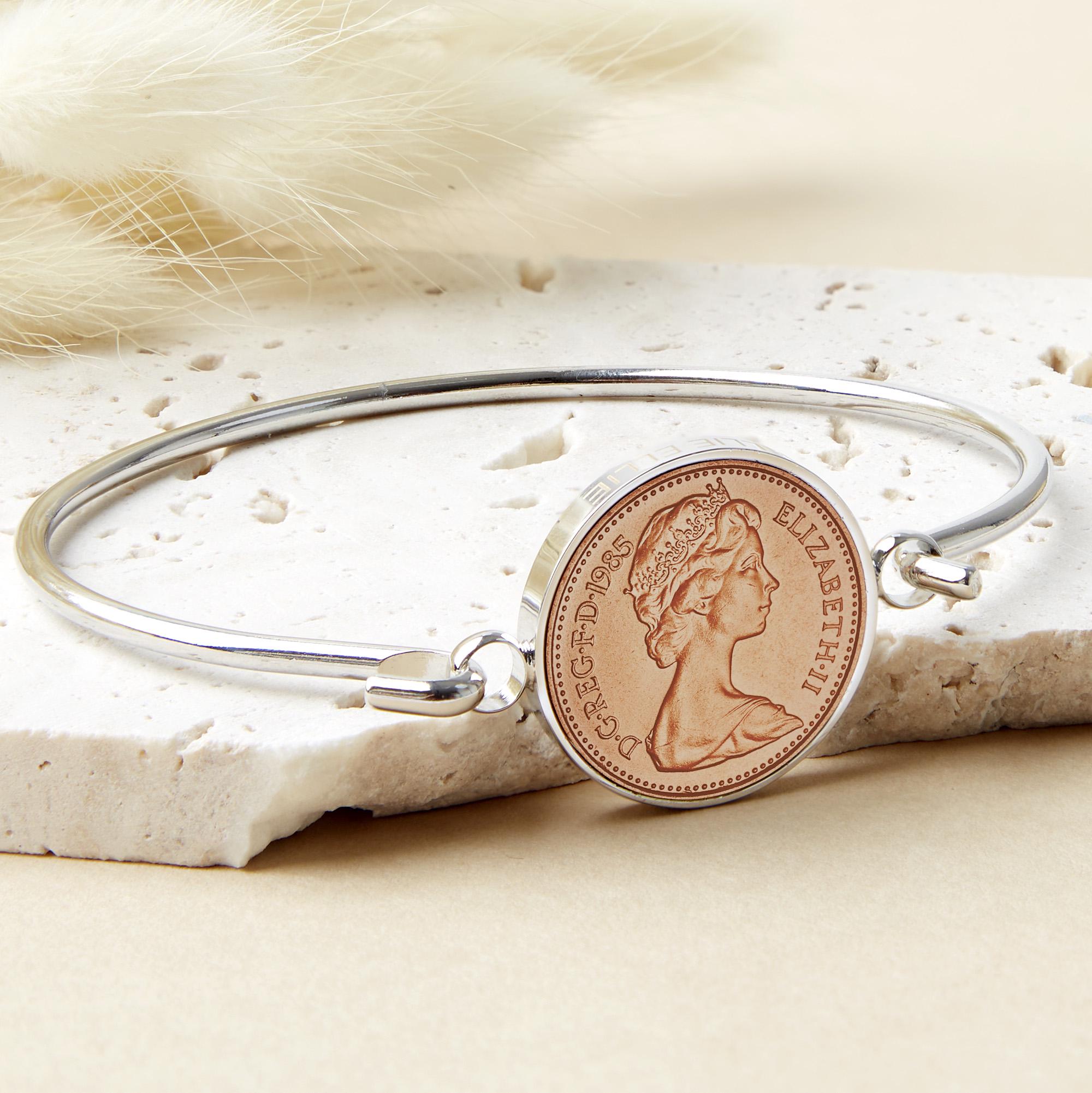 pbd smile coin bangle バングル 40th Birthday 1985 Penny Coin Bangle Bracelet - Etsy