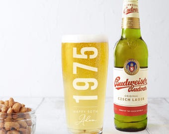 Personalised 50th Birth Year And Name Beer Glass