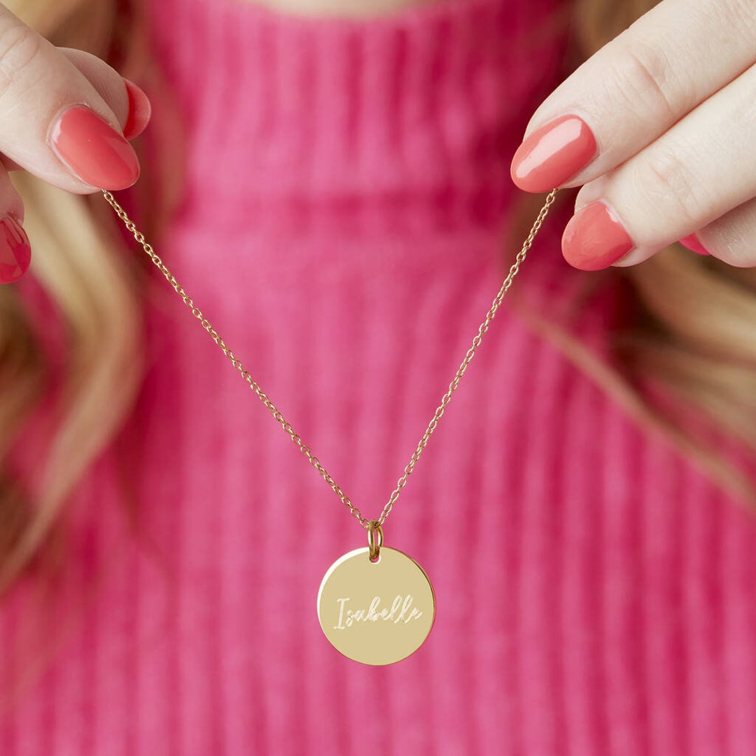 Personalised Name Gold Plated Disc Necklace Etsy