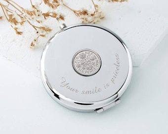 70th Birthday 1956 Sixpence Coin Compact Mirror