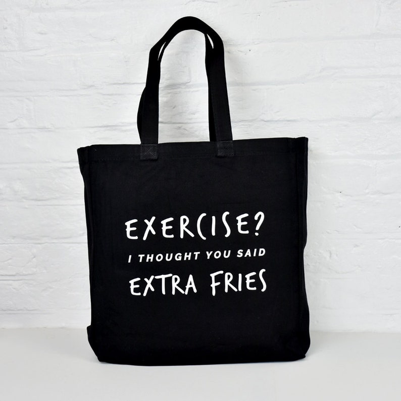 Funny Gym Tote Bag 'Exercise I Thought You Said Extra Fries' image 3