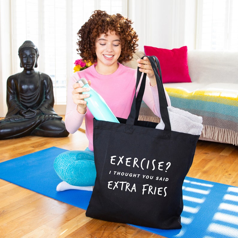 Funny Gym Tote Bag 'Exercise I Thought You Said Extra Fries' image 1