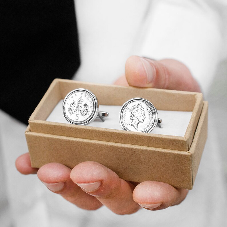 Five Pence Year Coin Cufflinks 16th Birthday 18th Birthday 21st Birthday