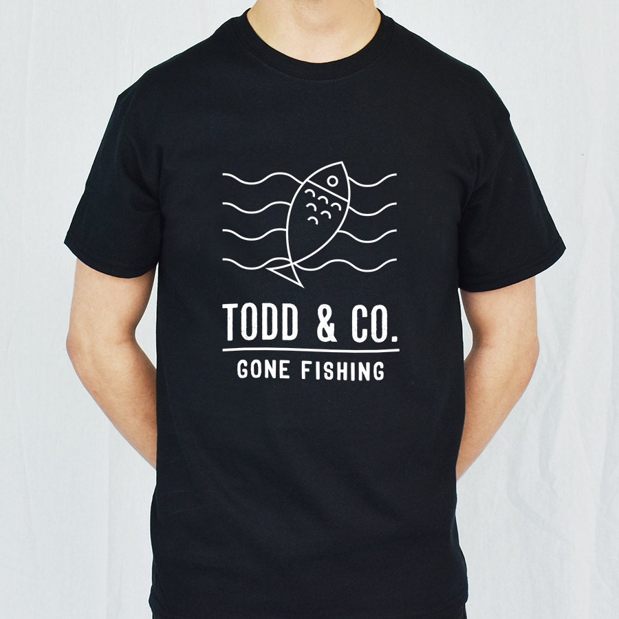 Image of Gone Fishing Personalised Surname Adventure Men's T Shirt