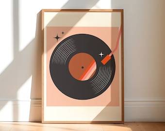 Retro Vinyl Record Print, Music Prints, Turntable Art Print, Gift for Music Fan, Minimalist Record Poster, Retro Music Print, Music Room Art