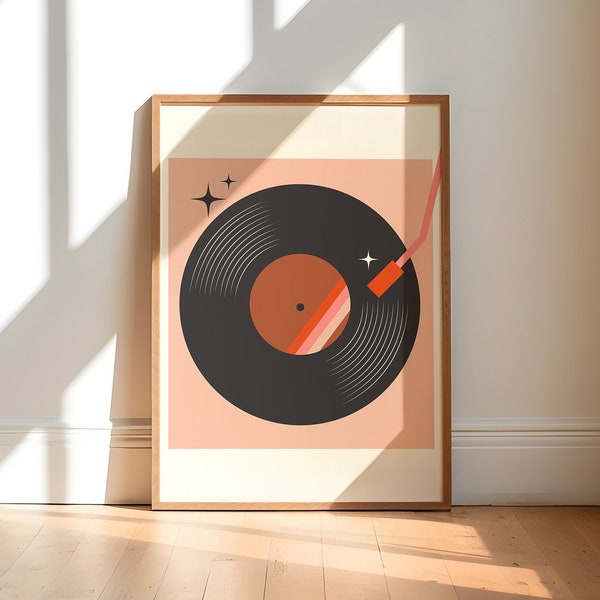 Retro Vinyl Record Print, Music Prints, Turntable Art Print, Gift for Music Fan, Minimalist Record Poster, Retro Music Print, Music Room Art