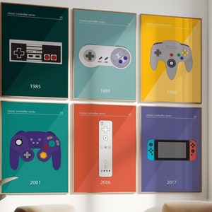 Gifts for Gamer, Video Game Art, Game Room Decor, Printable Wall Art, Video Game Controllers Print, Retro Gaming Art, Evolution of Gaming