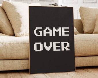 Game Over Print, Video Game Art, Decor for Boys Room, Art for Teen Boy's Room, Video Game Prints, Game Room Decor, Gifts for Gamers