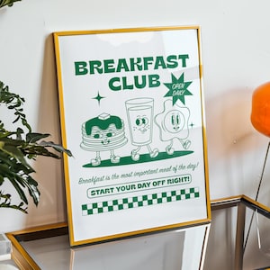 Breakfast Club Print, Retro Character Print, Retro Diner Poster, Cool Apartment Art, Retro Kitchen Art, Dorm Room Decor, Breakfast Print