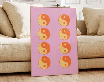 Yin Yang Print - 90s Aesthetic, Retro Wall Art, Pastel Decor, Funky Trendy Wall Art, Retro Poster, 90s Decor, Indie Poster Aesthetic