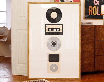 Retro Music Print, Music Evolution Print, Gift for Music Lover, Vinyl Record Print, Vintage Music Print, Retro Wall Art, Music Room Decor
