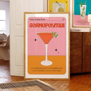Impresión de cóctel cosmopolita, decoración de carrito de bar retro, impresiones de coches de bar, arte de cóctel retro, arte de pared de moda, estética retro, cocina de arte de pared