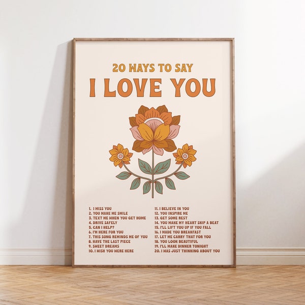 Ways to Say I Love You Poster - Love Print - Love Quote - Printable Valentines Day Gift - 70s Art Print - Retro Decor - I love You Print