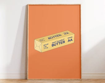 Butter Print, Cute Kitchen Wall Art, Retro Food Print, Trendy Wall Art, Aesthetic Wall Art, Aesthetic Kitchen Decor,