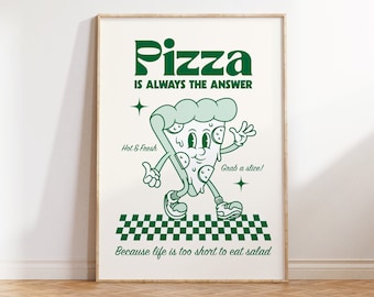 Retro Cartoon Pizza Print, Charming Retro style Pizza Print, Gift for Foodie, Pizza Lover Print, Italian Food Print, Printable Kitchen Art