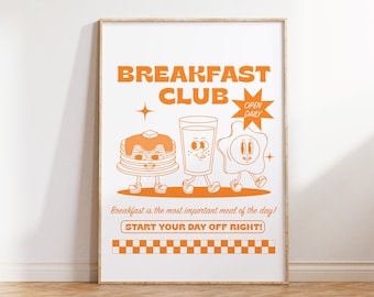 Breakfast Club Print, Retro Kitchen Art, Retro Food Poster, Cute Cartoon Poster, Kitchen Wall Art, Retro Characters Print, Funny Food Print