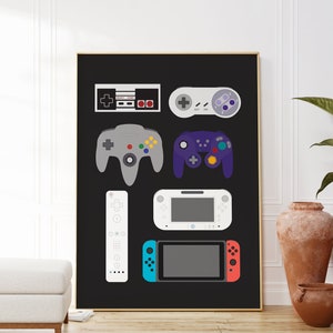 Controllers Print, Video Game Art, Art for Teen Boy&#39;s Room, Game Room Decor, Video Game Prints, Video Game Controllers Wall Print, Retro Art
