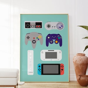 Video Game Controllers Printable Art - Video Game Art - Game Room Decor, Gaming Prints, Gaming Decor, Complete Controllers Print
