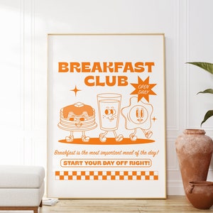 Stampa del club della colazione, poster retrò per la cucina, poster retrò del cibo, poster simpatico cartone animato, arte della parete della cucina, stampa di personaggi retrò