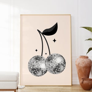 Disco Cherries Print, Trendy Wall Art, Disco Ball Print, 70s Wall Art, Preppy Wall Decor, Retro Wall Art, Retro Aesthetic, Y2k Decor