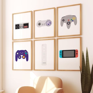 Video Game Art, Video Game Controllers Set, Game Room Decor, Retro Gaming Art, Video Game Prints, Game Room Art, Gaming Room, 90s Art