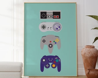 Video Games Decor, Retro Gaming Art, Video Game Wall Art, Retro Y2K Room Decor, Video Game Controllers Print, Retro Wall Art