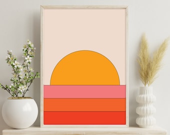 70s Sunset Print - 1970s Decor - Retro Sunset Art Print - 70s Poster - 70s Art Print - Mid-Century Modern Wall Art - Y2K Art - Abstract Art