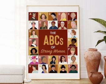 Das ABC der starken Frauen, inspirierende weibliche Symbole Druck, feministische Wandkunst, Geschenke für Mädchen, starke Frauen Kunstdruck, Frauentag Kunst