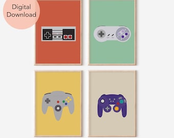 Video Game Decor - PRINTABLE ART - Video Game Controllers - Retro Gaming Prints - Game Room Decor - Video Game Art Prints