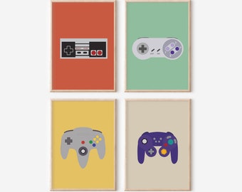Video Game Decor - Game Controllers - Video Game Art - Retro Gaming - Wall Art Set