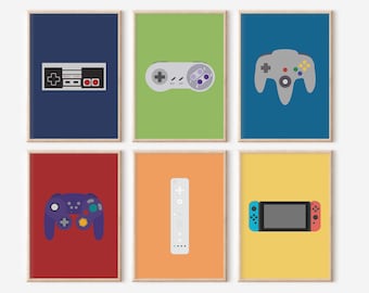 Video Games Decor - Classic Video Game Posters Set of 6 - Game Room Decor - Gaming Gifts - Video Game Controller Prints, Boys Room Decor